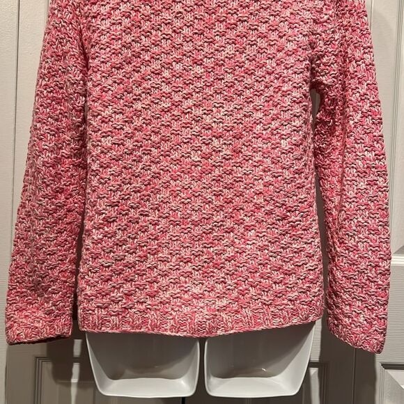 Talbots Pink/White Hand Knit‎ Cotton Cardigan Sweater Size M - Picture 9 of 10